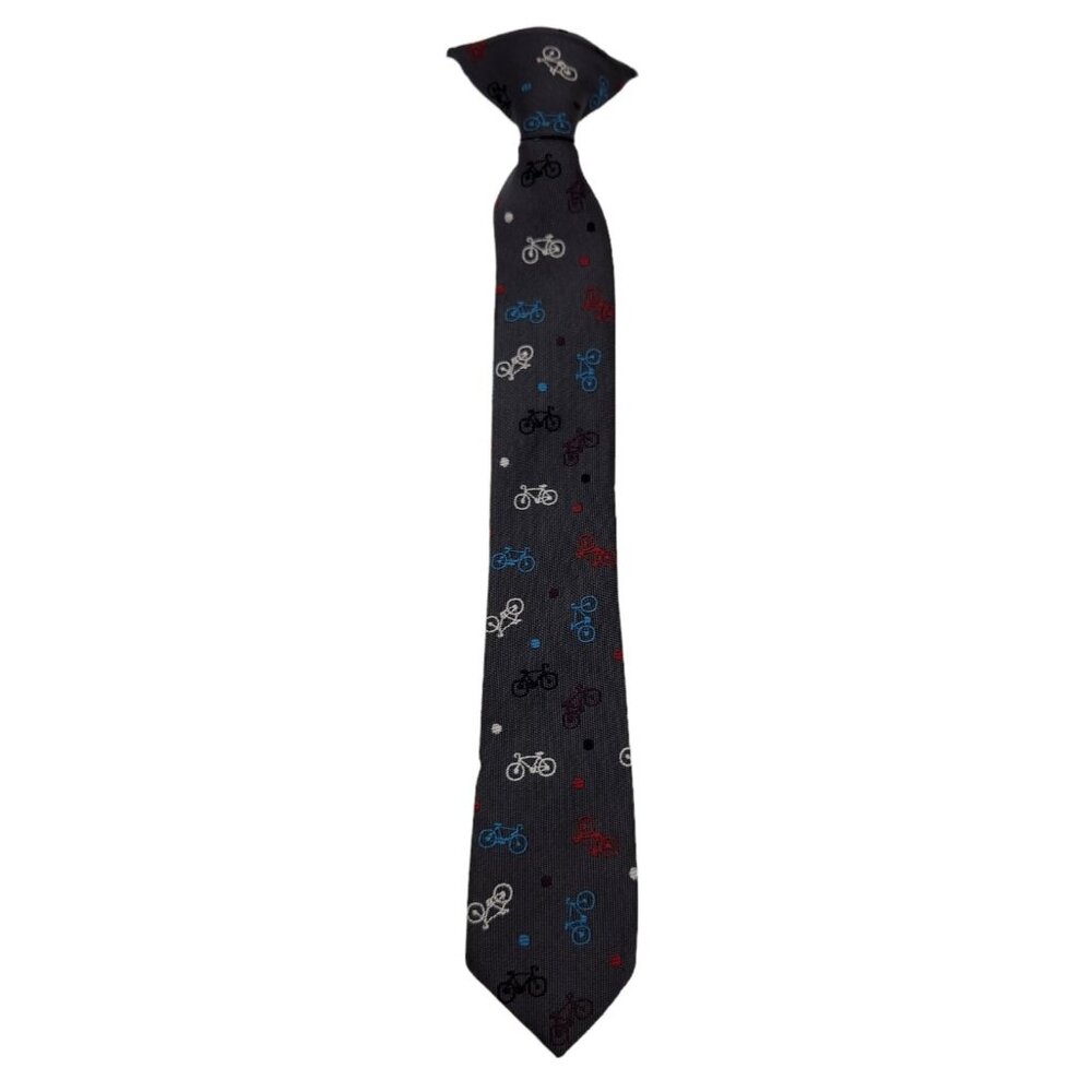 Boys Clip On Neck Tie Bicycles Blue Unique 11"x2"‎ EUC
